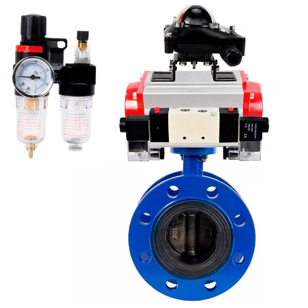 Vanne papillon d'eau Elephant WBV1331E-2W-FH, matériau du corps - Fonte GGG40/EN-GJS-400-15, matériau du disque - Acier inoxydable AISI 304, joint - EPDM, actionneur pneumatique PA-DA double action, 4V320-10 220V, BKV APL-210N BPV AFC2000
