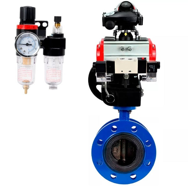 Vanne papillon d'eau Elephant WBV1331E-2W-FH, matériau du corps - Fonte GGG40/EN-GJS-400-15, matériau du disque - Acier inoxydable AISI 304, joint - EPDM, actionneur pneumatique PA-DA double action, 4V320-10 220V, BKV APL-210N, volant MON, BPV AFC2000