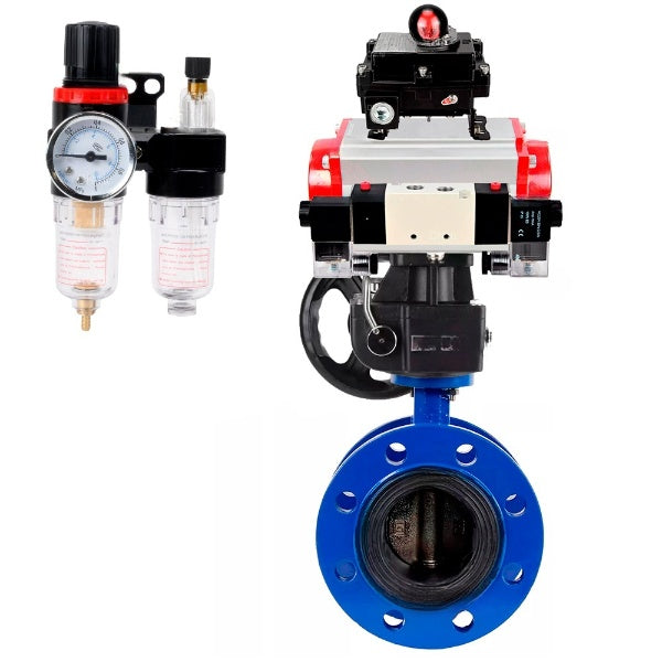 Vanne papillon d'eau Elephant WBV1331E-2W-FH, matériau du corps - Fonte GGG40/EN-GJS-400-15, matériau du disque - Acier inoxydable AISI 304, joint - EPDM, actionneur pneumatique PA-DA double action, 4V320-08 220V, BKV APL-410N EX, volant MON, BPV AFC2000