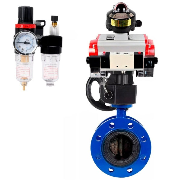 Vanne papillon d'eau Elephant WBV1331E-2W-FH, matériau du corps - Fonte GGG40/EN-GJS-400-15, matériau du disque - Acier inoxydable AISI 304, joint - EPDM, actionneur pneumatique PA-DA double action, 4V320-10 220V, BKV APL-510N EX, volant MON, BPV AFC2000