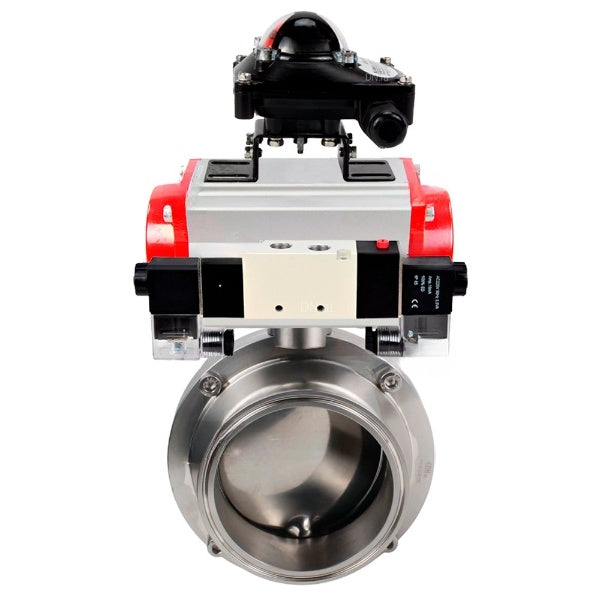 Water Butterfly valves Elephant WBV3131S-2W-C-H, body material - stainless steel AISI 304, seal - Silicon, with pneumatic actuator PA-DA-052 double action, 4V320-08 220V, LSU APL-210N