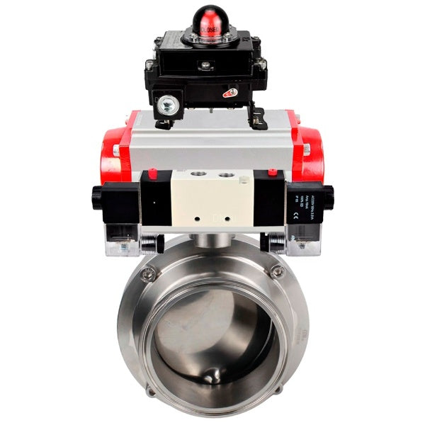 Water Butterfly valves Elephant WBV3131S-2W-C-H, body material - stainless steel AISI 304, seal - Silicon, with pneumatic actuator PA-DA-052 double action, 4V320-10 220V, LSU APL-410N EX