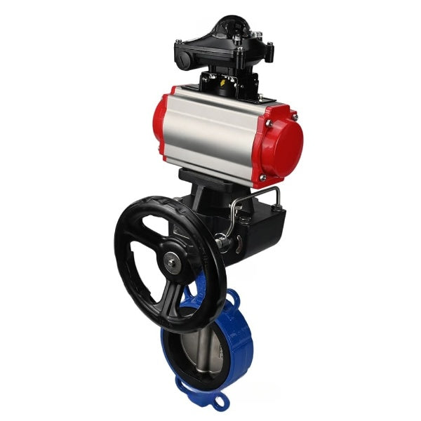 Vanne papillon d'eau Elephant WBV1632E-2W-Fb-H, matériau du corps - fonte QT450, matériau du disque - acier inoxydable AISI 316L, joint - EPDM, actionneur pneumatique PA-DA double action, BKV APL-510N EX, volant MON