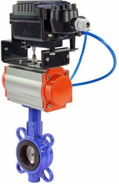 Vanne papillon d'eau Elephant WBV1632E-2W-Fb-H, matériau du corps - fonte QT450, matériau du disque - acier inoxydable AISI 316L, joint - EPDM, actionneur pneumatique PA-DA double action, positionneur YT-1000RSN avec rétroaction