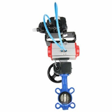 Vanne papillon d'eau Elephant WBV1632E-2W-Fb-H, matériau du corps - fonte QT450, matériau du disque - acier inoxydable AISI 316L, joint - EPDM, actionneur pneumatique PA-DA double action, positionneur YT-1000RSN avec rétroaction, volant MON