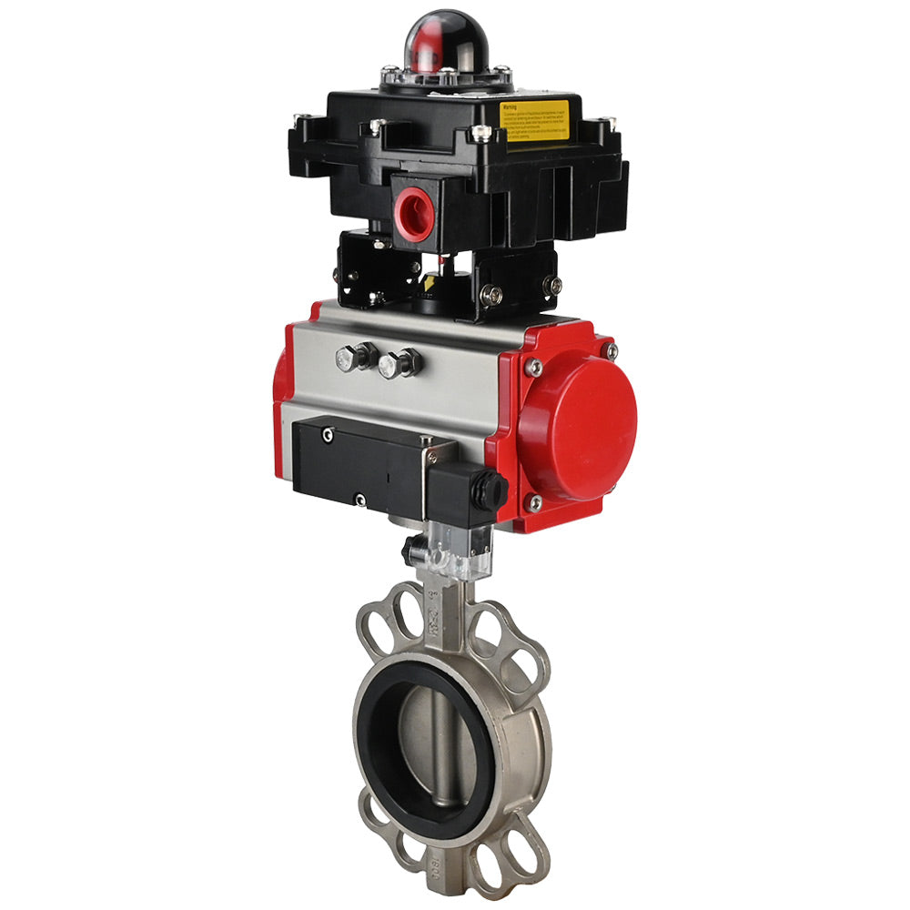 Vanne papillon d'eau Elephant WBV3131N-2W-Fb-H, matériau du corps - Acier inoxydable AISI 304, matériau du disque - Acier inoxydable AISI 304, joint - NBR, actionneur pneumatique PA-SA avec ressorts de rappel, 4V320-10 220V, BKV APL-510N EX