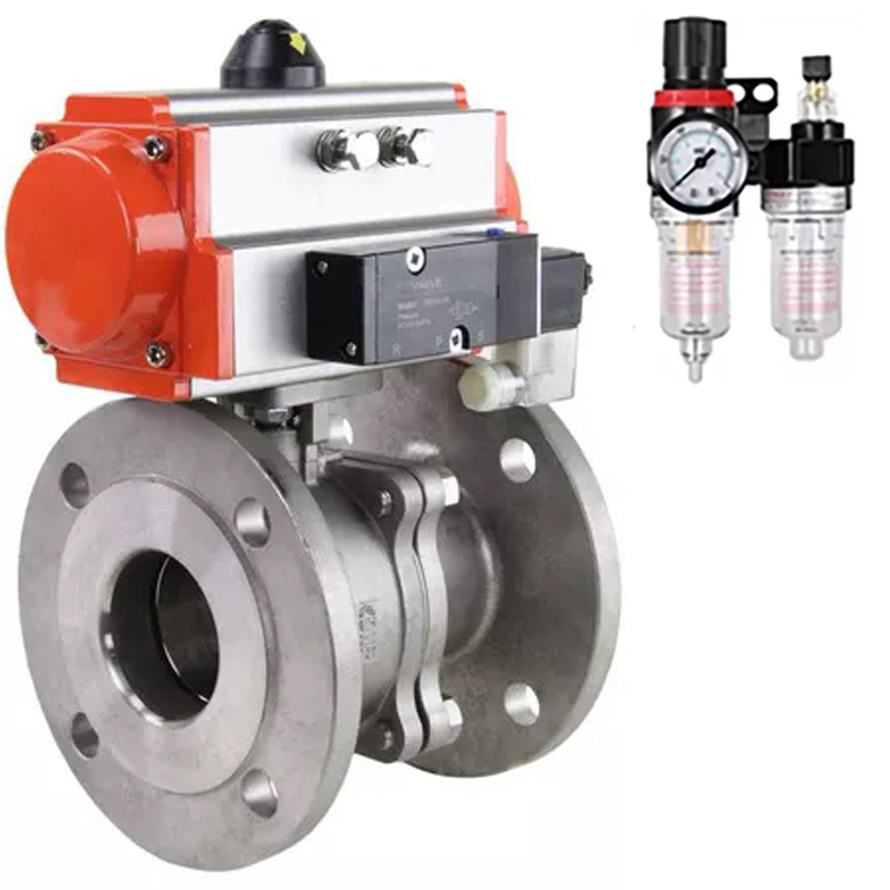 Ball valves Elephant BV3232P(2pc)-FP-F-ISO-H,  body material - Stainless steel AISI 316, seal - PTFE / PTFE / Teflon, with pneumatic actuator double action PA-DA, 4V320-10 220VATU AFC2000