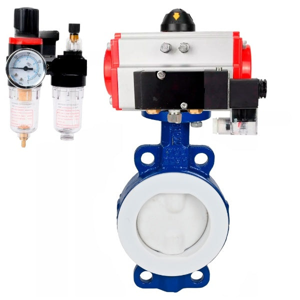 Vanne papillon d'eau Elephant WBV3434Pf-2W-Fb-H, matériau du corps - Acier au carbone, matériau du disque - Acier au carbone, joint - PTFE, actionneur pneumatique PA-DA double action, 4M310-08 24V BPV AFC2000