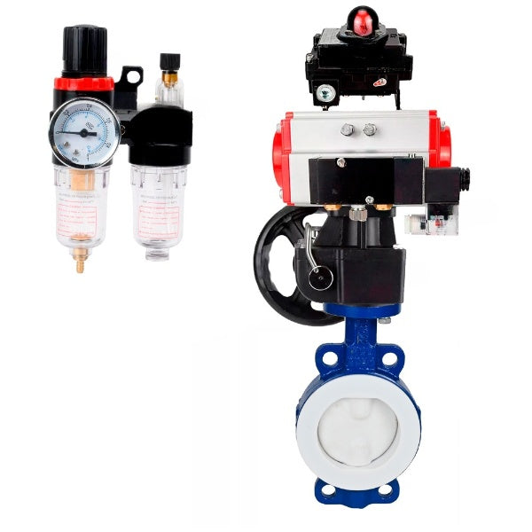 Vanne papillon d'eau Elephant WBV3434Pf-2W-Fb-H, matériau du corps - Acier au carbone, matériau du disque - Acier au carbone, joint - PTFE, actionneur pneumatique PA-DA double action, 4M310-08 220V, BKV APL-410N EX, volant MON, BPV AFC2000