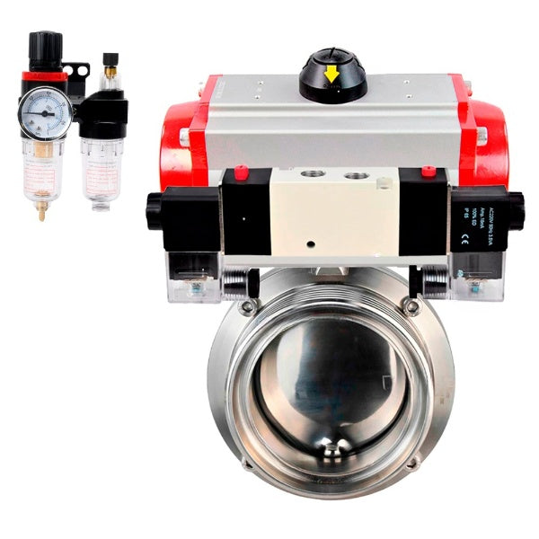 Water Butterfly valves Elephant WBV3131E-2W-T-H, body material - stainless steel AISI 304, seal - EPDM, with pneumatic actuator PA-SA, pneumatic distributor 4V320-10 220V, ATU AFC2000
