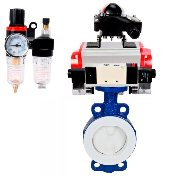 Vanne papillon d'eau Elephant WBV3434Pf-2W-Fb-H, matériau du corps - Acier au carbone, matériau du disque - Acier au carbone, joint - PTFE, actionneur pneumatique PA-DA double action, 4V320-10 220V, BKV APL-210N BPV AFC2000