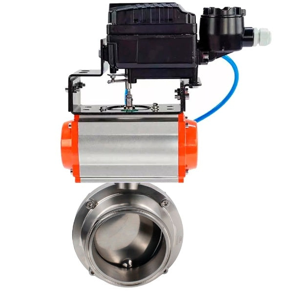 Water Butterfly valves Elephant WBV3131S-2W-C-H, body material - stainless steel AISI 304, seal - Silicon, with pneumatic actuator PA-DA-052 double action, YT-1000RSN with feedback
