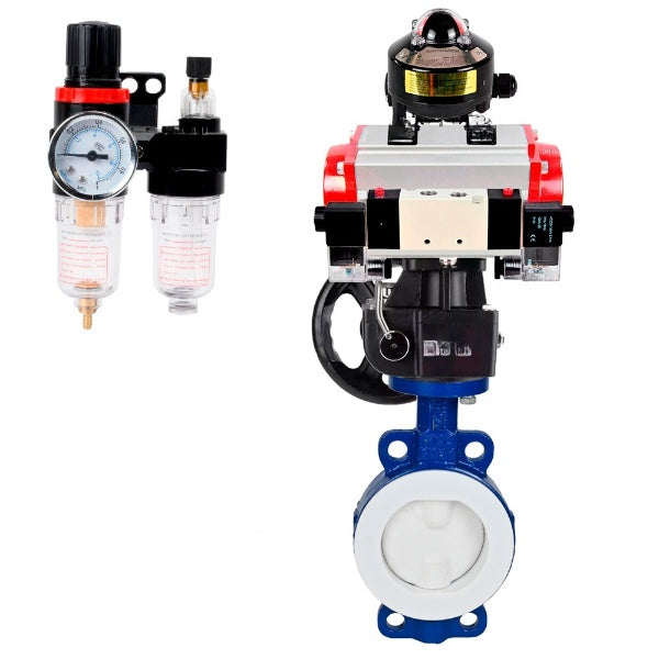 Vanne papillon d'eau Elephant WBV3434Pf-2W-Fb-H, matériau du corps - Acier au carbone, matériau du disque - Acier au carbone, joint - PTFE, actionneur pneumatique PA-DA double action, 4V320-08 220V, BKV APL-510N EX, volant MON, BPV AFC2000