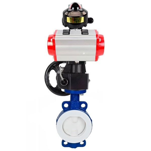 Vanne papillon d'eau Elephant WBV3434Pf-2W-Fb-H, matériau du corps - Acier au carbone, matériau du disque - Acier au carbone, joint - PTFE, actionneur pneumatique PA-DA double action, BKV APL-510N EX, volant MON,