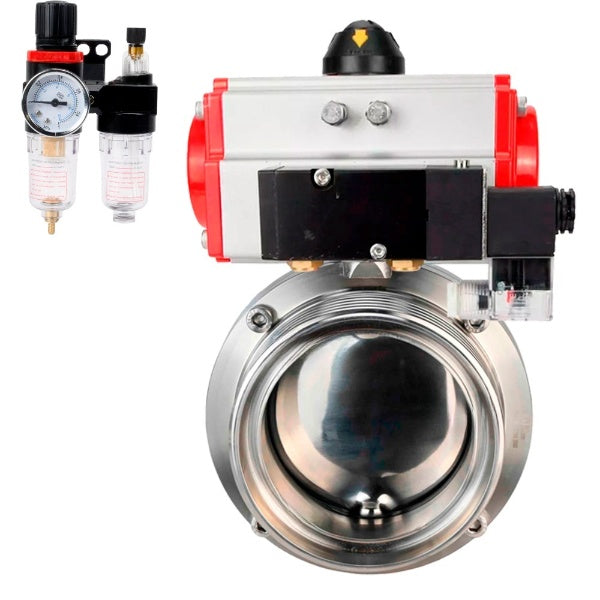 Water Butterfly valves Elephant WBV3131S-2W-T-H, body material - stainless steel AISI 304, seal - Silicon, with pneumatic actuator PA-SA, pneumatic distributor 4M310-08 24V, ATU AFC2000