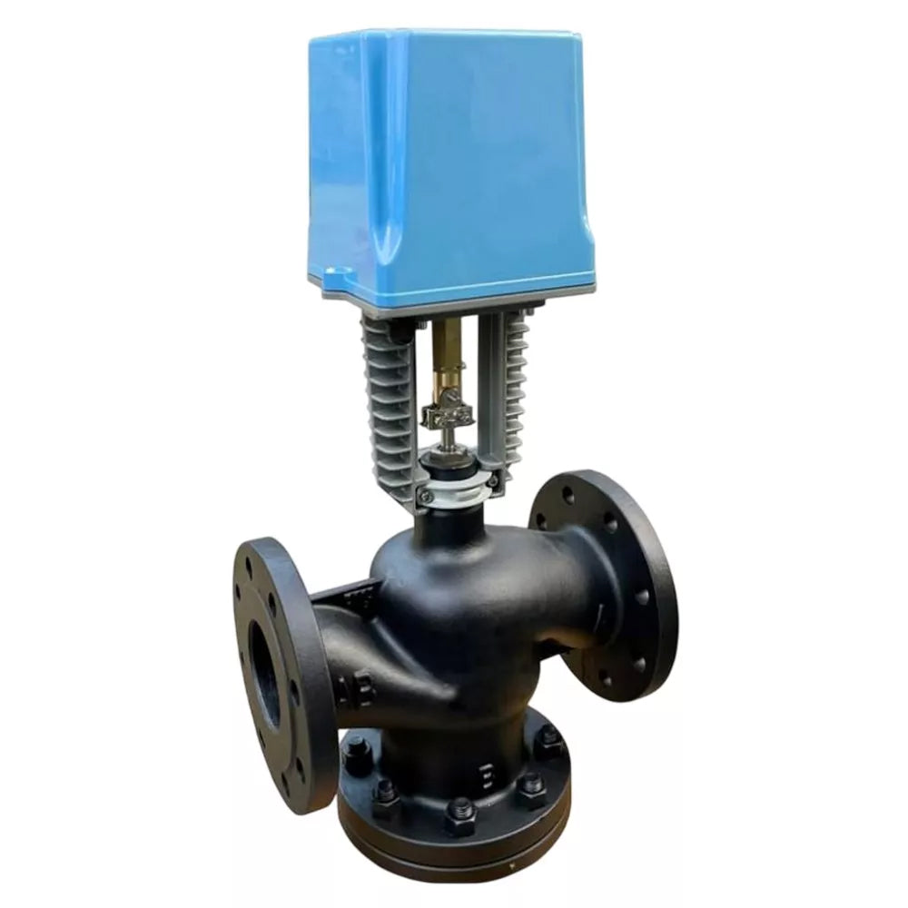 Three-way control valve Elephant VRg3M/S-H-34M-PED-F, body material - carbon steel A216, locking body material - stainless steel AISI 304, seal - metal, with electric drive DAV 24V