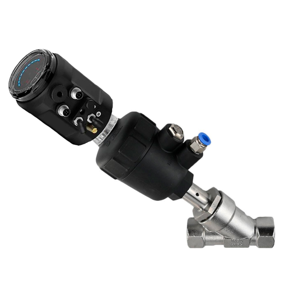 Pneumatic shut-off valves Elephant VSP324PV-T-1PNC, body - stainless steel SS316, threaded, Y-shaped, with electropneumatic intelligent positioner EIP-1500 (stroke 5-25 mm)