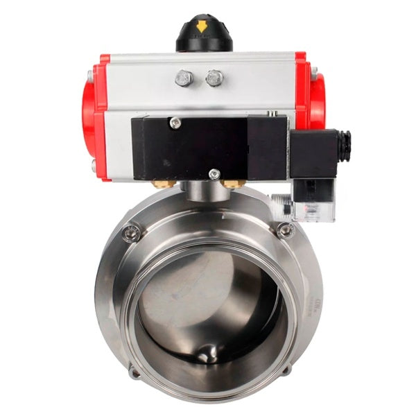 Water Butterfly valves Elephant WBV3131E-2W-C-H, body material - stainless steel AISI 304, seal - EPDM, with pneumatic actuator PA-DA-052 double action, 4M310-08 NAMUR 220V