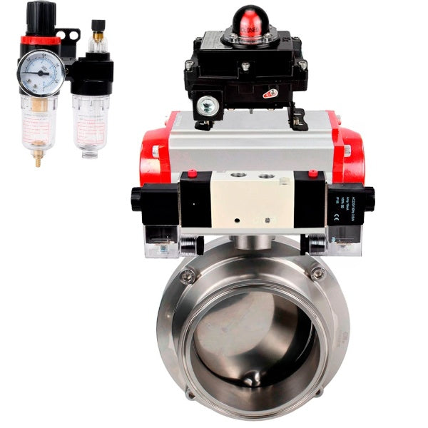 Water Butterfly valves Elephant WBV3131E-2W-C-H, body material - stainless steel AISI 304, seal - EPDM, with pneumatic actuator PA-SA, pneumatic distributor 4V320-10 220V, LSUAPL-410N EX, ATU AFC2000