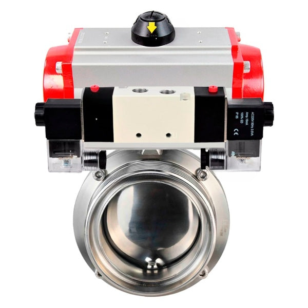 Water Butterfly valves Elephant WBV3131S-2W-T-H, body material - stainless steel AISI 304, seal - Silicon, with pneumatic actuator PA-DA-052 double action, 4V320-08 220V
