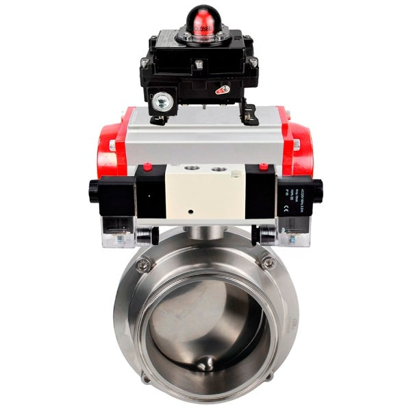 Water Butterfly valves Elephant WBV3131E-2W-C-H, body material - stainless steel AISI 304, seal - EPDM, with pneumatic actuator PA-DA, pneumatic distributor 4V320-08 220V, LSU APL-410N EX
