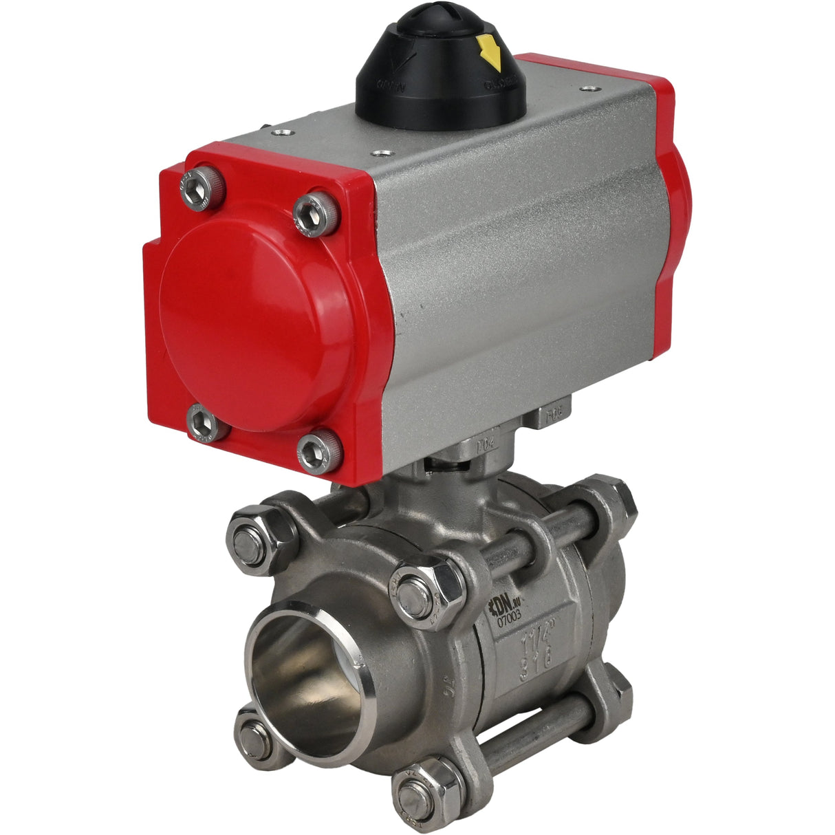 Válvula de bola de acero inoxidable Elephant kshpp-316200-da, material del cuerpo - acero inoxidable AISI 316, material de la bola - acero inoxidable AISI 316, sello - PTFE, actuador neumático operado