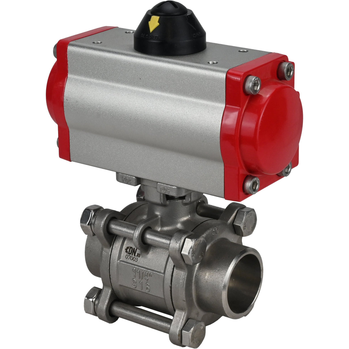 Válvula de bola de acero inoxidable Elephant kshpp-316200-da, material del cuerpo - acero inoxidable AISI 316, material de la bola - acero inoxidable AISI 316, sello - PTFE, actuador neumático operado