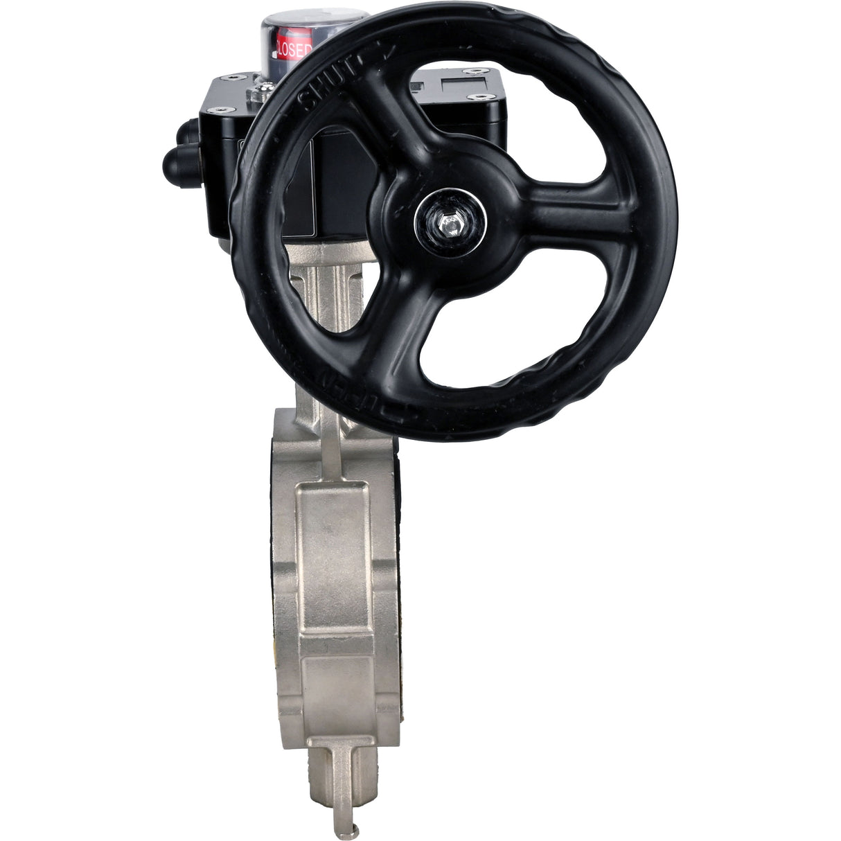 Válvula de mariposa de agua Elephant 316L-PTFE-HGB, material del cuerpo - acero inoxidable AISI 316L, material del disco - acero inoxidable AISI 316L, sello - PTFE, operada por engranajes