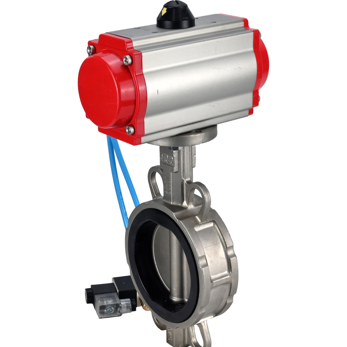 Vanne papillon d'eau Elephant WBV3232V-2W-Fb-H, matériau du corps - acier inoxydable AISI 316L, matériau du disque - acier inoxydable AISI 316L, joint - Viton, avec actionneur pneumatique double effet PA-DA, 4V320-08 220V