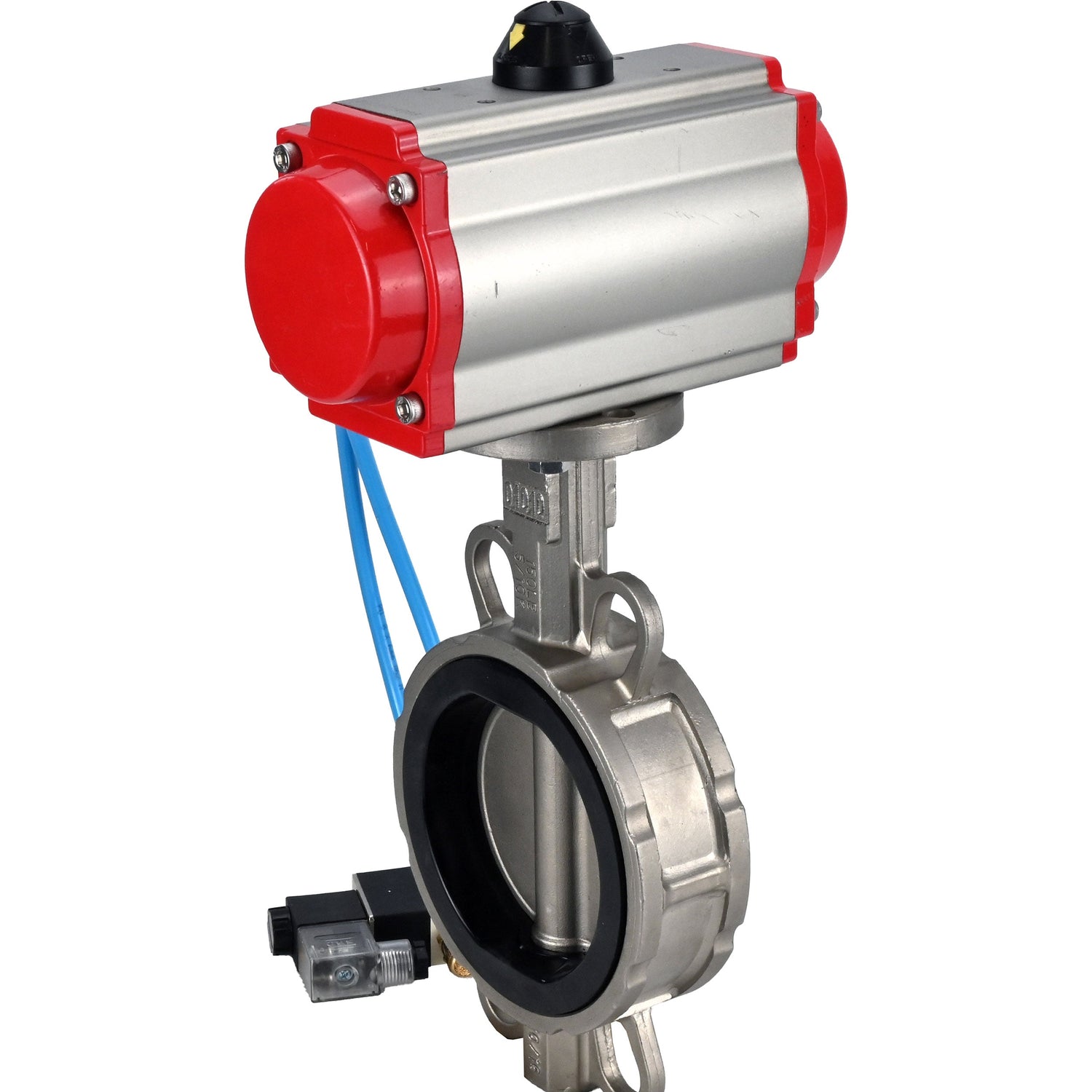 Vanne papillon d'eau Elephant WBV3232E-2W-Fb-H, matériau du corps - acier inoxydable AISI 316L, matériau du disque - acier inoxydable AISI 316L, joint - EPDM, avec actionneur pneumatique double effet PA-DA, 4V320-08 220V