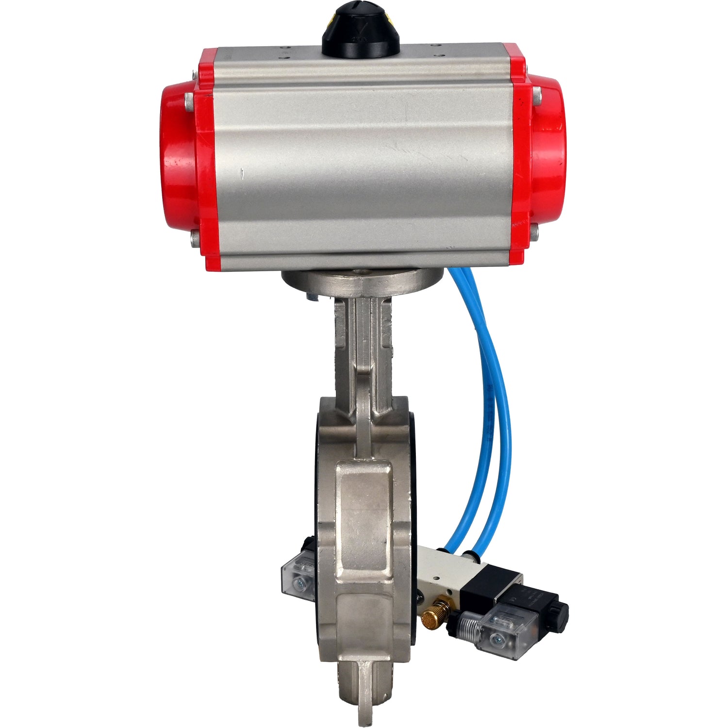 Vanne papillon d'eau Elephant WBV3232V-2W-Fb-H, matériau du corps - acier inoxydable AISI 316L, matériau du disque - acier inoxydable AISI 316L, joint - Viton, avec actionneur pneumatique double effet PA-DA, 4V320-08 220V