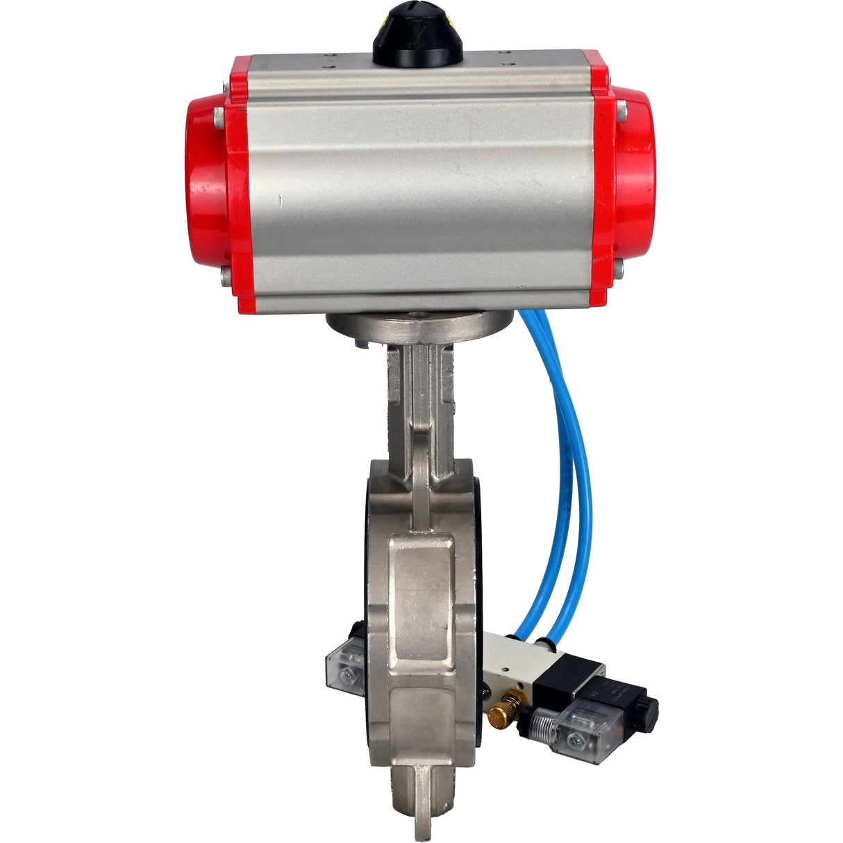 Vanne papillon d'eau Elephant WBV3232V-2W-Fb-H, matériau du corps - acier inoxydable AISI 316L, matériau du disque - acier inoxydable AISI 316L, joint - Viton, avec actionneur pneumatique avec ressorts de rappel PA-SA, 4V320-08 220V