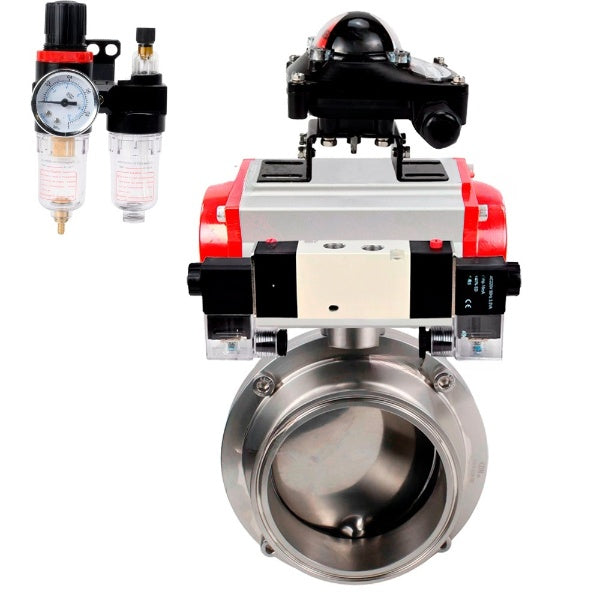 Water Butterfly valves Elephant WBV3131S-2W-C-H, body material - stainless steel AISI 304, seal - Silicon, with pneumatic actuator PA-SA, pneumatic distributor 4V320-08 220V, LSU APL-210N, ATU AFC2000