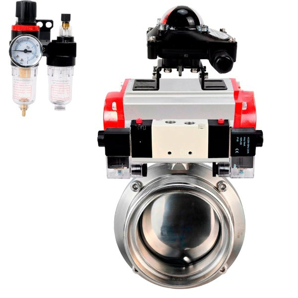 Water Butterfly valves Elephant WBV3131S-2W-T-H, body material - stainless steel AISI 304, seal - Silicon, with pneumatic actuator PA-DA-052 double action, 4V320-08 220V, LSU APL-210N, ATU AFC2000