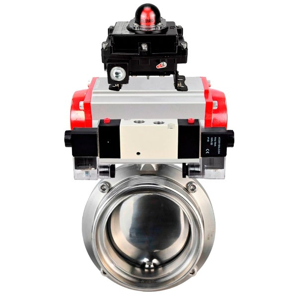 Water Butterfly valves Elephant WBV3131S-2W-T-H, body material - stainless steel AISI 304, seal - Silicon, with pneumatic actuator PA-DA-052 double action, 4V320-08 220V, LSU APL-410N EX