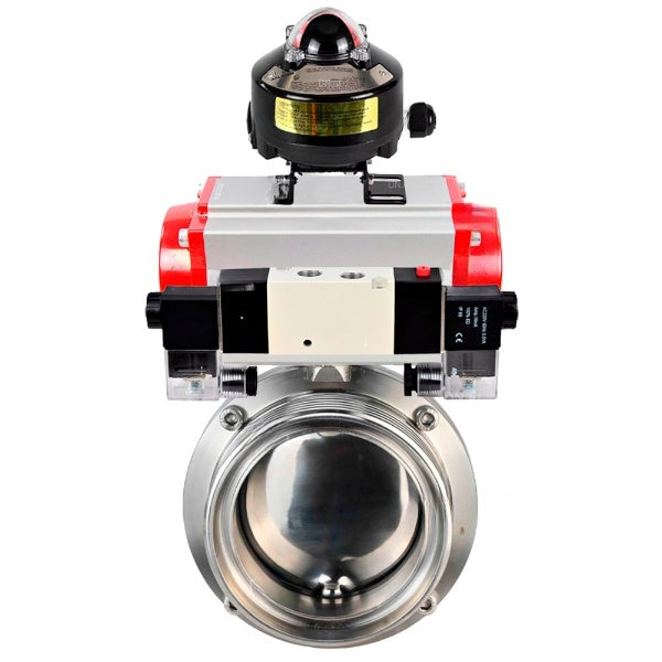 Water Butterfly valves Elephant WBV3131S-2W-T-H, body material - stainless steel AISI 304, seal - Silicon, with pneumatic actuator PA-DA-052 double action, 4V320-10 220V, LSU APL-510N EX
