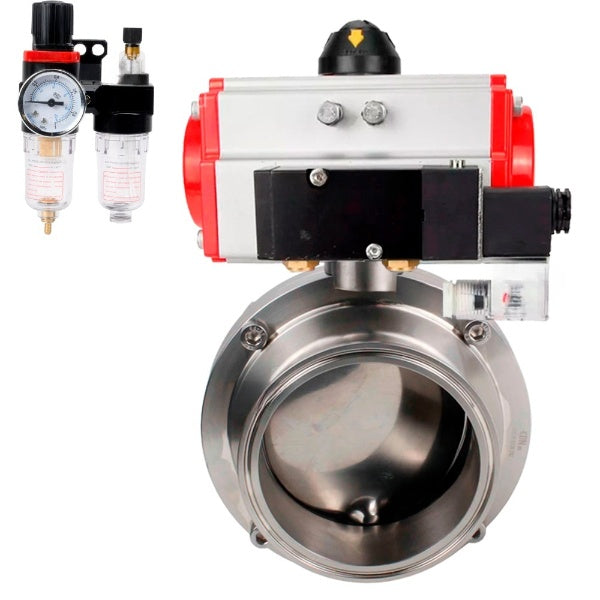 Water Butterfly valves Elephant WBV3131S-2W-C-H, body material - stainless steel AISI 304, seal - Silicon, with pneumatic actuator PA-DA-052 double action, 4M310-08 NAMUR 220V, ATU AFC2000