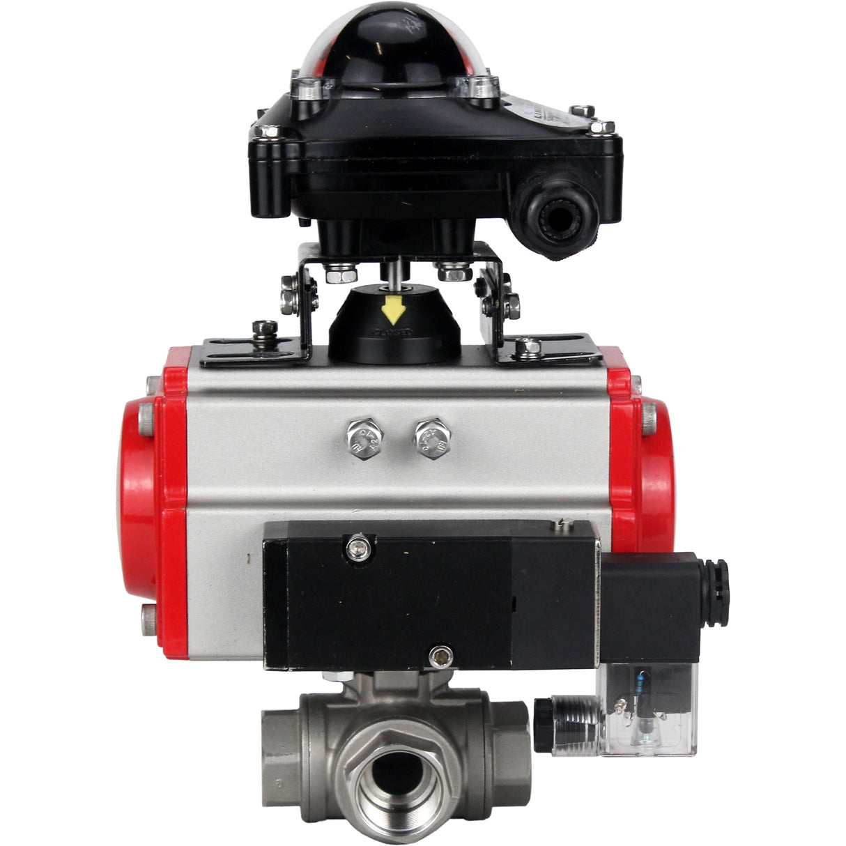 Válvula de bola de acero inoxidable Elephant 3h-l-rpss316200mm-iso-pnevpr-sa-rasp-24v-bkv, material del cuerpo - acero inoxidable AISI 316, material de la bola - acero inoxidable AISI 316, junta - PTFE, accionamiento por actuador neumático