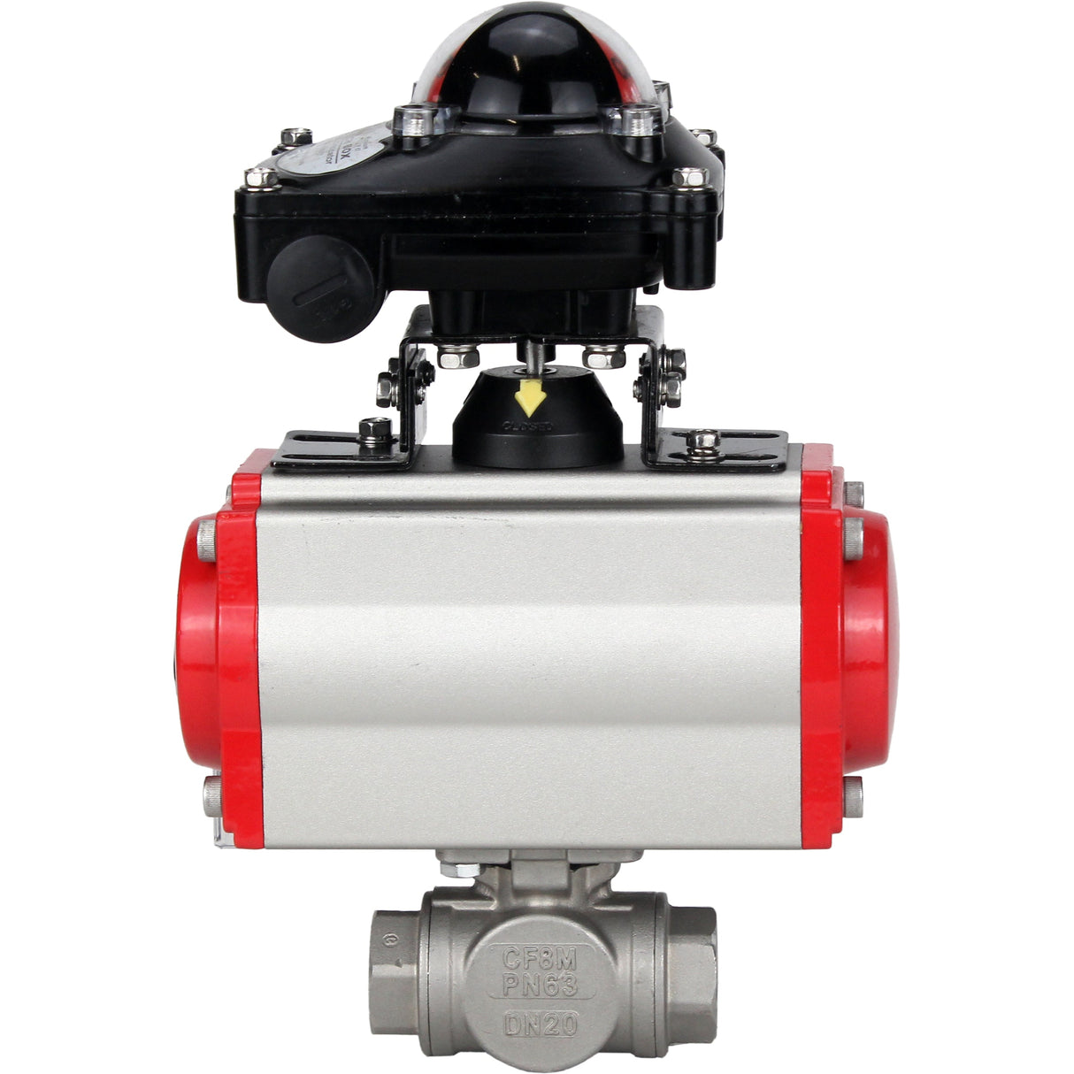 Válvula de bola de acero inoxidable Elephant 3h-l-rpss316200mm-iso-pnevpr-da-rasp-110/220v-bkv, material del cuerpo - acero inoxidable AISI 316, material de la bola - acero inoxidable AISI 316, junta - PTFE, accionamiento por actuador neumático