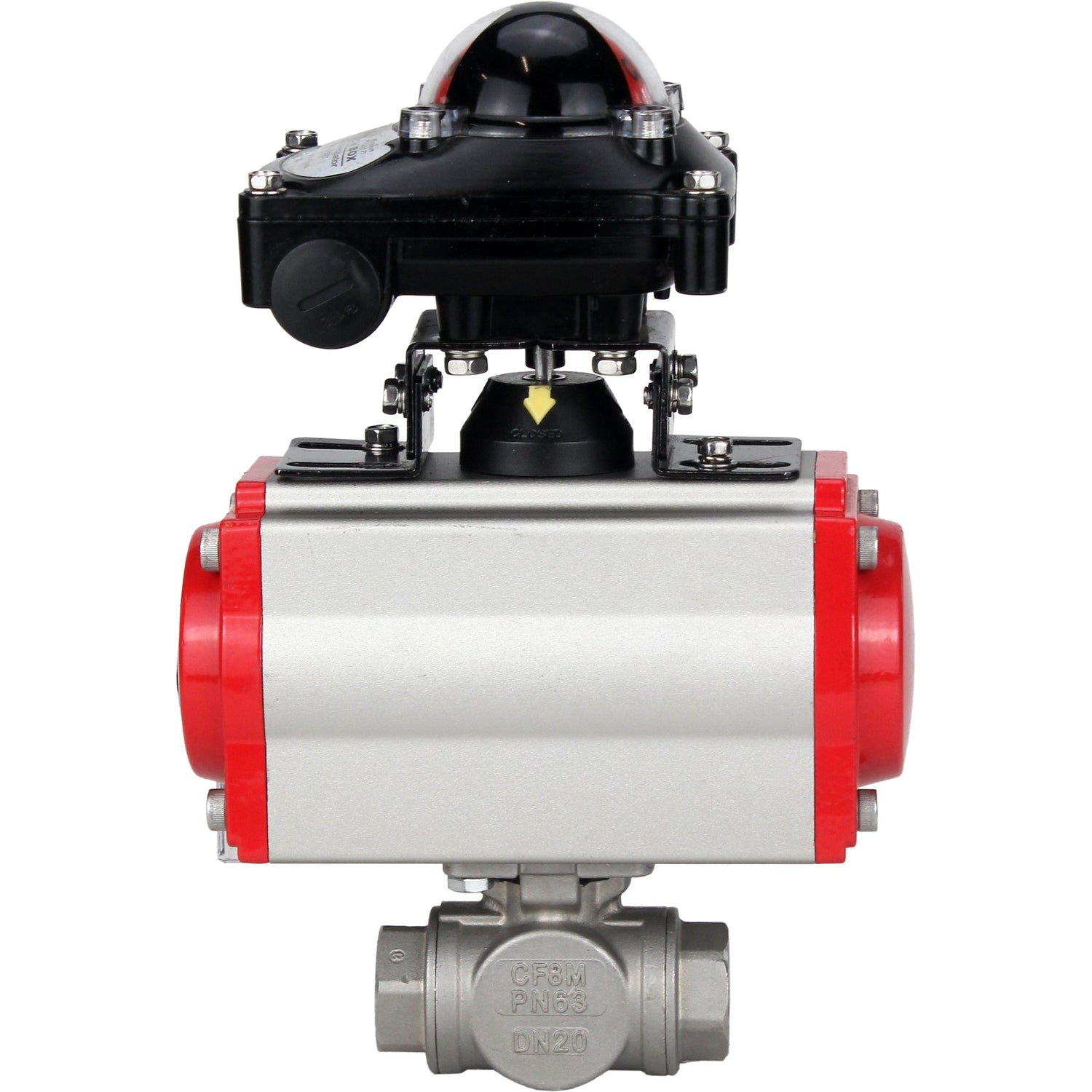 Válvula de bola de acero inoxidable Elephant 3h-l-rpss316200mm-iso-pnevpr-da-rasp-110/220v-bkv, material del cuerpo - acero inoxidable AISI 316, material de la bola - acero inoxidable AISI 316, junta - PTFE, accionamiento por actuador neumático