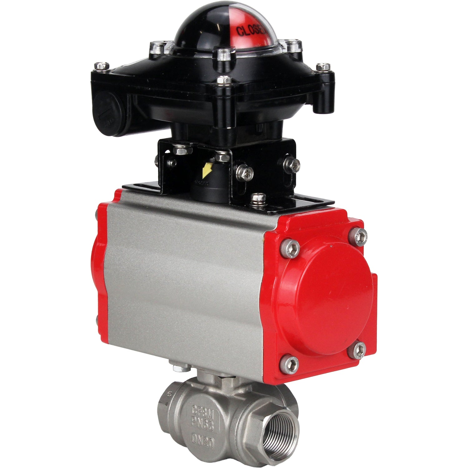 Válvula de bola de acero inoxidable Elephant 3h-l-rpss316200mm-iso-pnevpr-sa-rasp-24v-bkv, material del cuerpo - acero inoxidable AISI 316, material de la bola - acero inoxidable AISI 316, junta - PTFE, accionamiento por actuador neumático