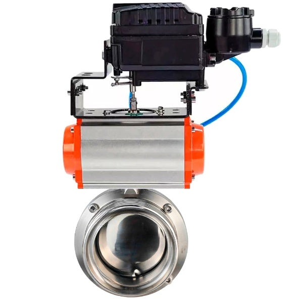 Water Butterfly valves Elephant WBV3131E-2W-T-H, body material - stainless steel AISI 304, seal - EPDM, with pneumatic actuator PA-DA-052 double action, YT-1000RSN without feedback