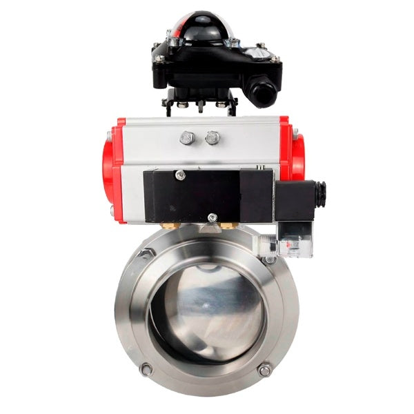 Water Butterfly valves Elephant WBV3131S-2W-W-H, body material - stainless steel AISI 304, seal - Silicon, with pneumatic actuator PA-DA-052 double action, 4M310-08 NAMUR 24V, LSU APL-210N