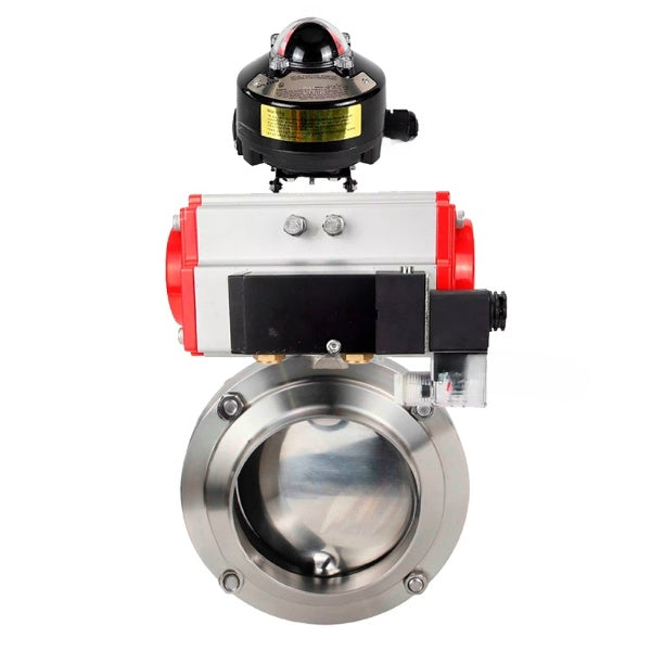 Water Butterfly valves Elephant WBV3131S-2W-W-H, body material - stainless steel AISI 304, seal - Silicon, with pneumatic actuator PA-DA-052 double action, 4M310-08 NAMUR 24V, LSU APL-510N EX