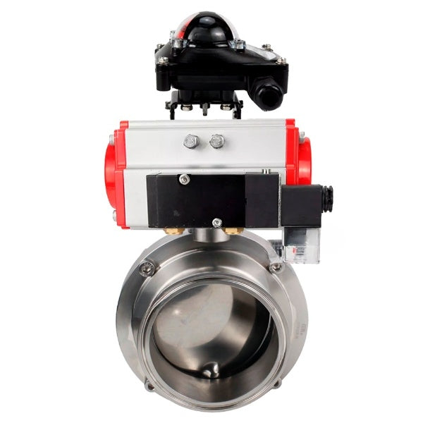 Water Butterfly valves Elephant WBV3131S-2W-C-H, body material - stainless steel AISI 304, seal - Silicon, with pneumatic actuator PA-DA-052 double action, 4M310-08 NAMUR 24V, LSU APL-210N