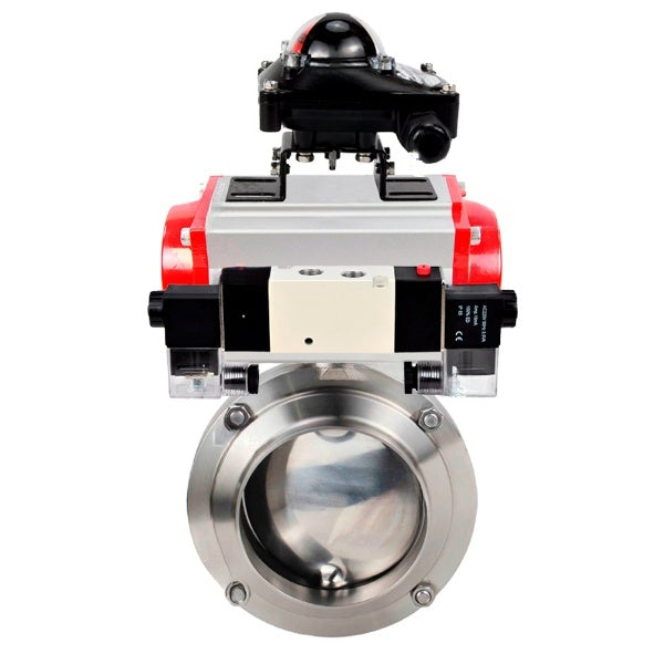 Water Butterfly valves Elephant WBV3131E-2W-W-H, body material - stainless steel AISI 304, seal - EPDM, with pneumatic actuator PA-DA-052 double action, 4V320-08 220V, LSU APL-210N