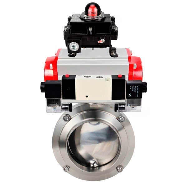 Water Butterfly valves Elephant WBV3131E-2W-W-H, body material - stainless steel AISI 304, seal - EPDM, with pneumatic actuator PA-DA-052 double action, 4V320-10 220V, LSU APL-410N EX