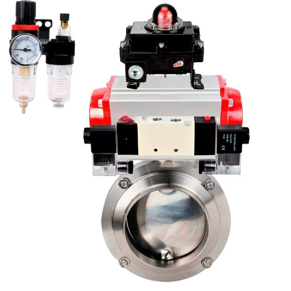 Water Butterfly valves Elephant WBV3131S-2W-W-H, body material - stainless steel AISI 304, seal - Silicon, with pneumatic actuator PA-DA-052 double action, 4V320-08 220V, LSU APL-410N EX, ATU AFC2000
