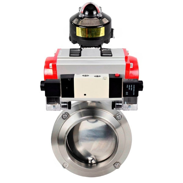 Water Butterfly valves Elephant WBV3131S-2W-W-H, body material - stainless steel AISI 304, seal - Silicon, with pneumatic actuator PA-DA-052 double action, 4V320-10 220V, LSU APL-510N EX