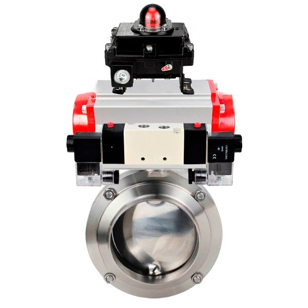 Water Butterfly valves Elephant WBV3131E-2W-W-H, body material - stainless steel AISI 304, seal - EPDM, with pneumatic actuator PA-DA, pneumatic distributor 4V320-08 220V, LSU APL-410N EX